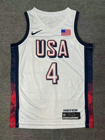 4 Curry 2024 USA Team jersey white with stripe